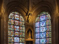 1994022056 Saint Denis Catherdral - Saint Denis - France - Aug 31  Basilique Saint-Denis, France - Chapelle de la Vierge - retable enfance du Christ, vitrail enfance du Christ (gauche), vitrail arbre de Jesse (droite)